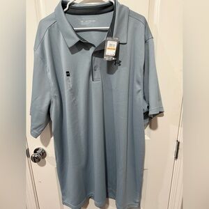 Under Armour Golf Loose Fit Athletic Tech Polo Shirt Mens Gray Blue 4XLT New